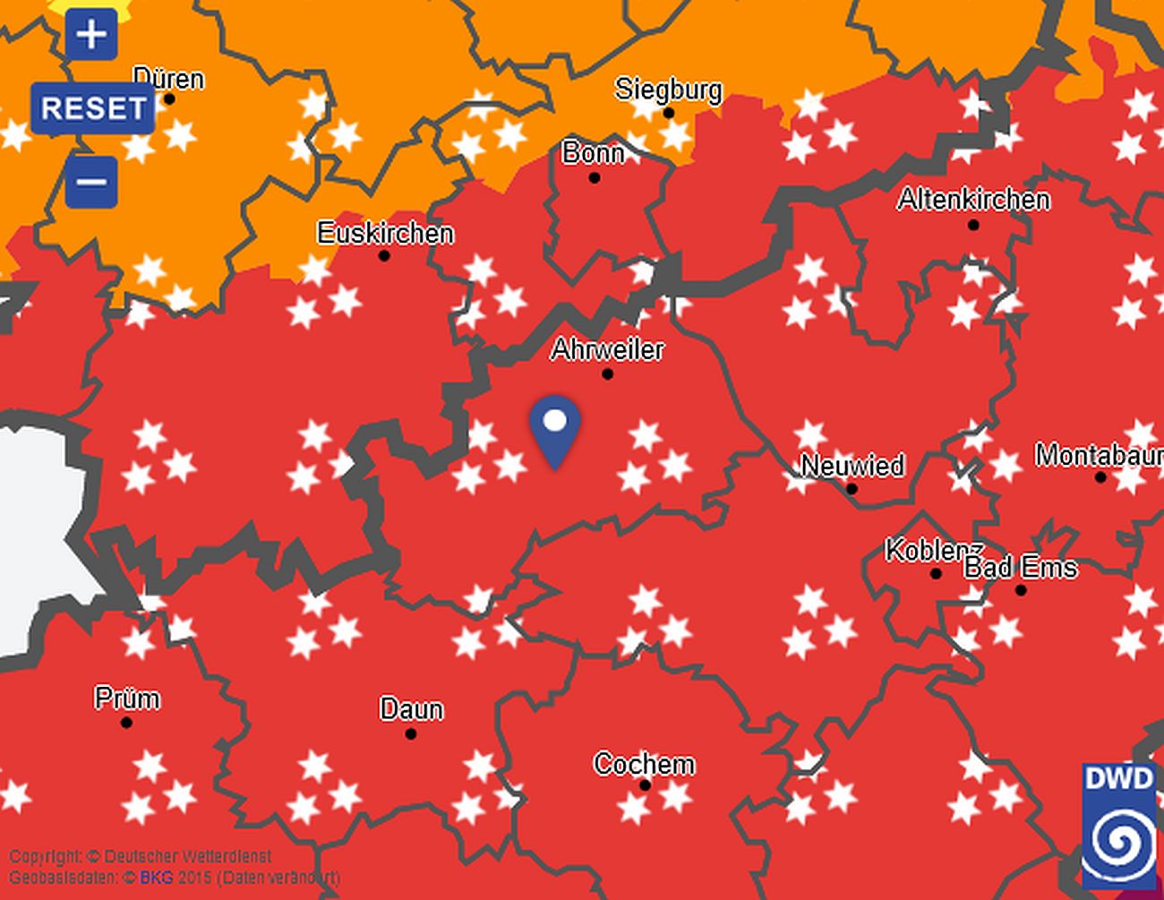 Deutscher Wetterdienst warnt vor starkem Schneefall bis zu 35 cm im Kreis Ahrweiler Zweithöchste Warnstufe