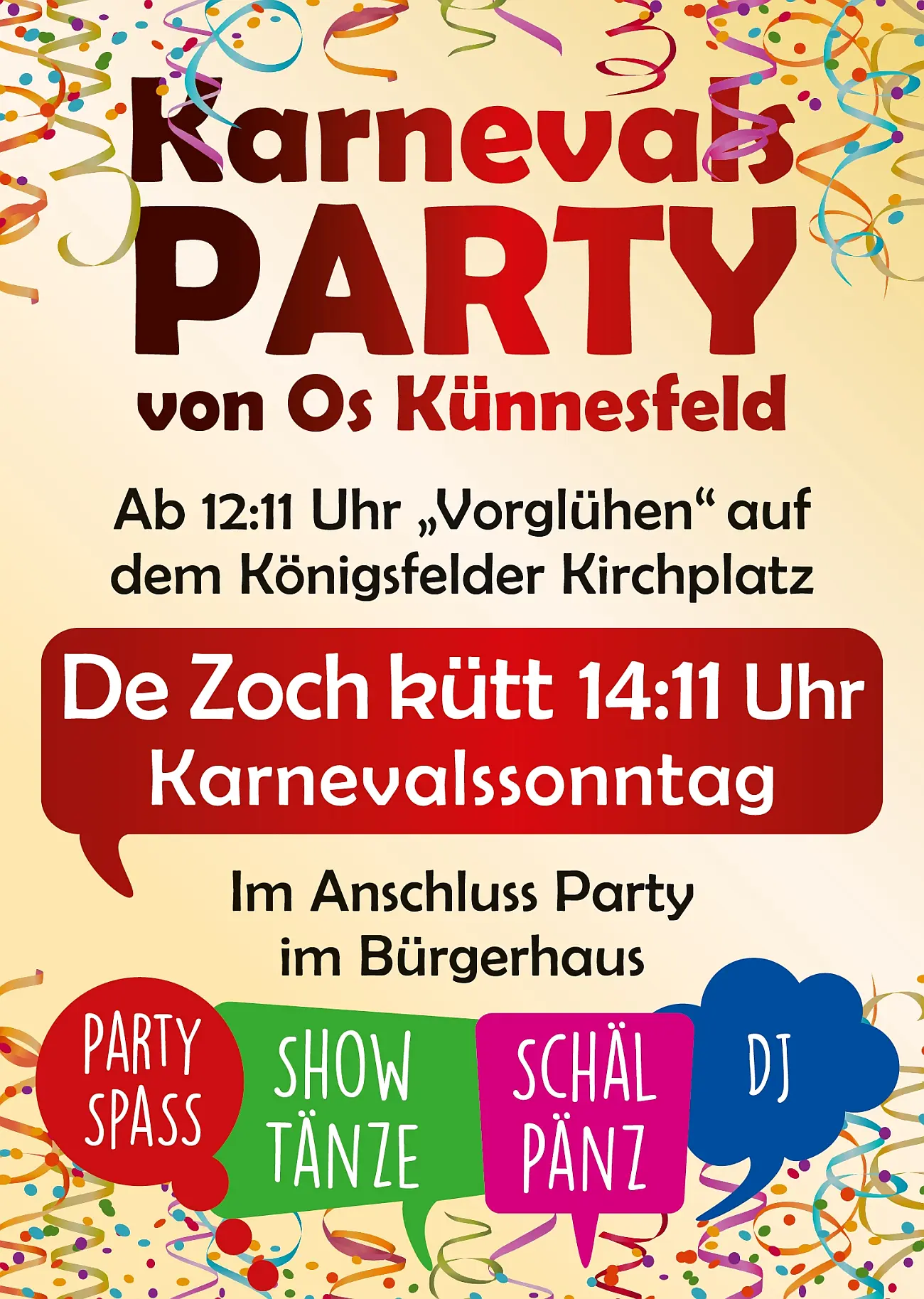 Königsfelder Karnevalszug und Karnevalsparty